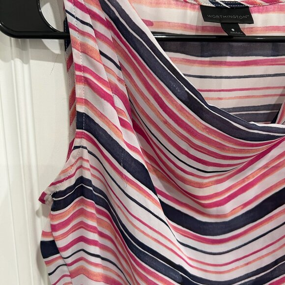 Worthington Striped Sleeveless Top Multicolor Striped Cowl Neck Size S Layering - Picture 5 of 9